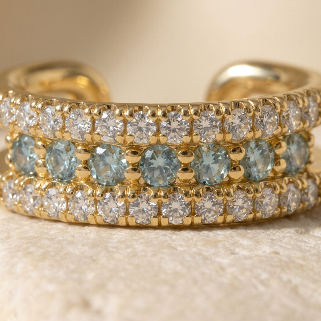 Diamond close-up in natural sunlight on ivory stone