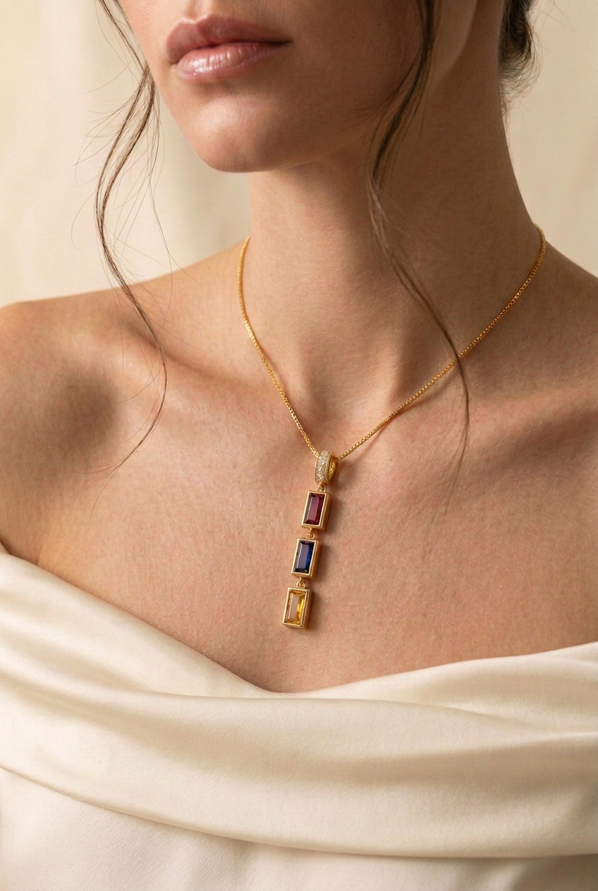 Gold necklace with fresh youthful adult model styling
