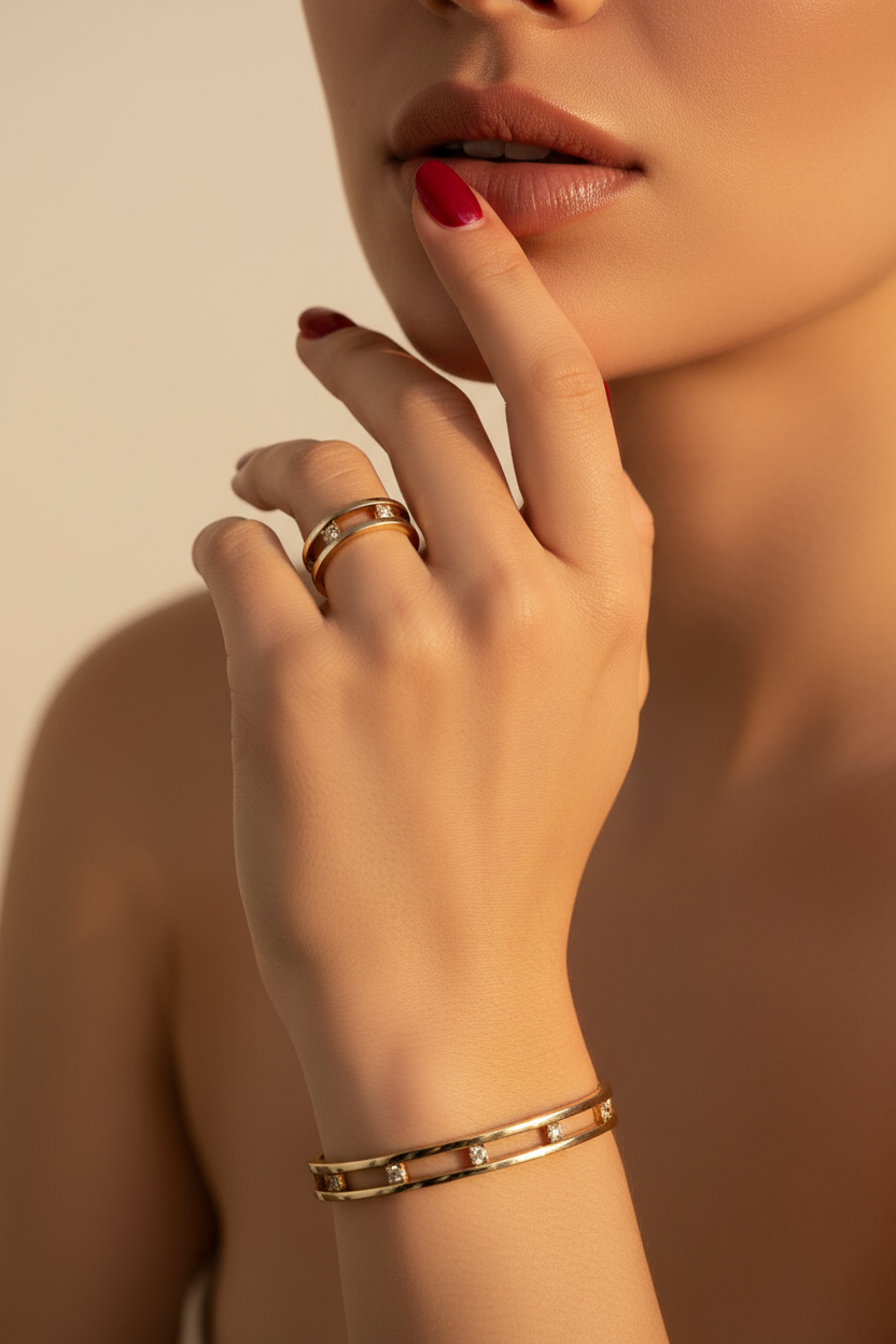 Hand red lip golden