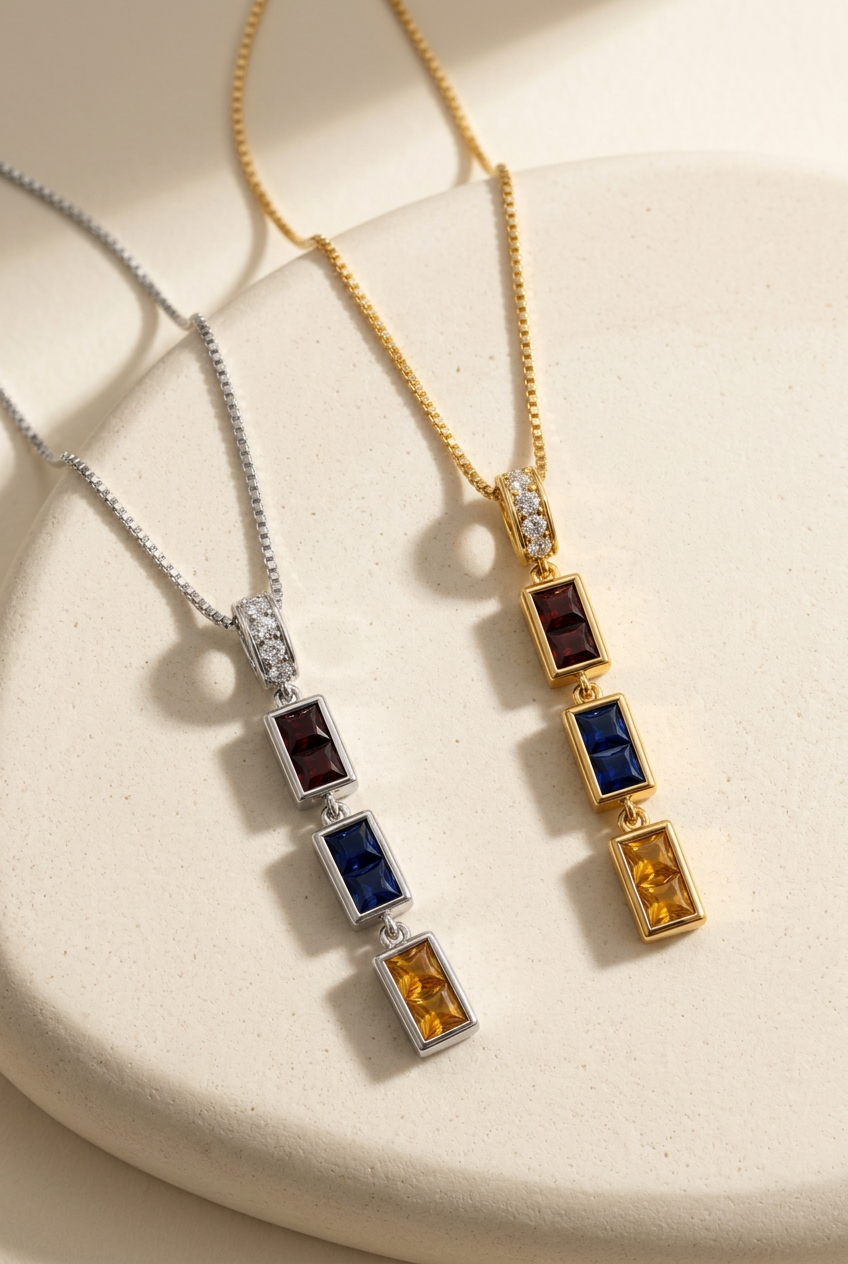 Luminelli tricolor necklaces on sculptural ivory