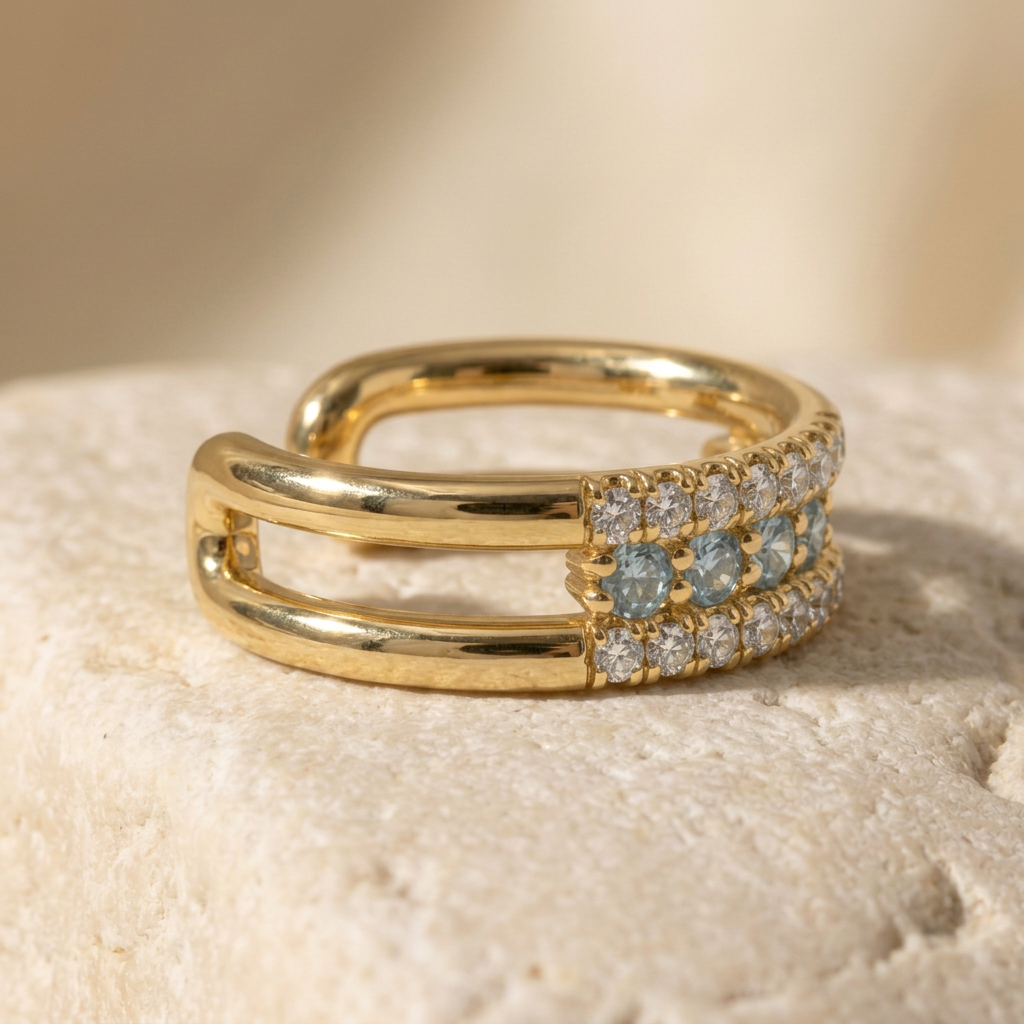 Side-view ring with sunlit ivory stone background